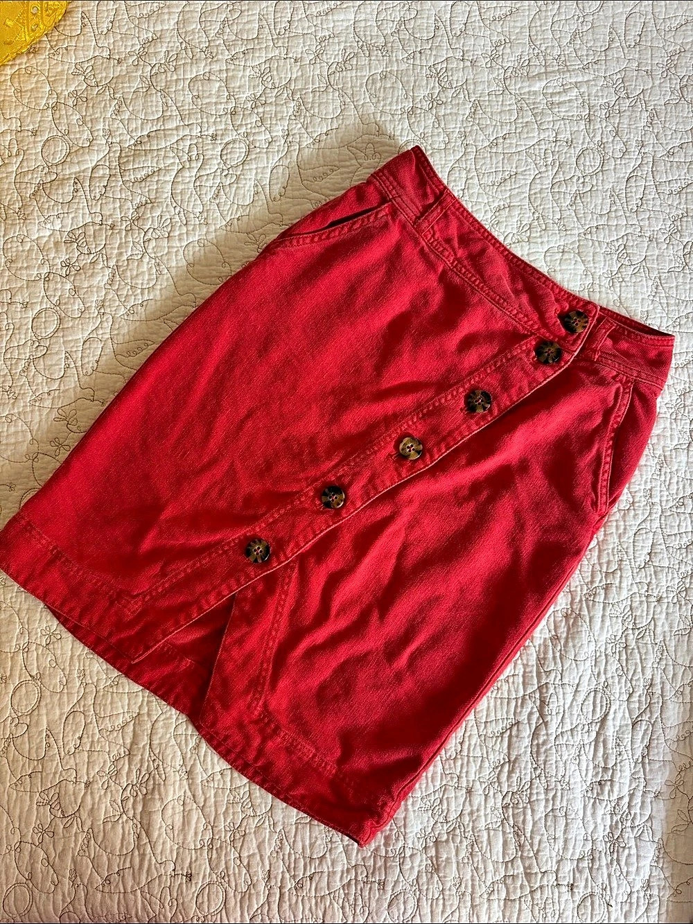 Anthropologie Red Button Front Mini Skirt Size 2